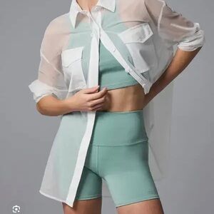ALO Yoga Sheer White Casual Button-Down Shirt